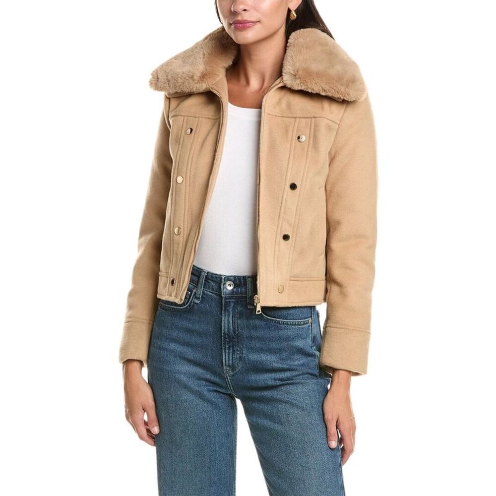 La Fiorentina Womens  Faux Fur Collar Cropped Jacket, Brown